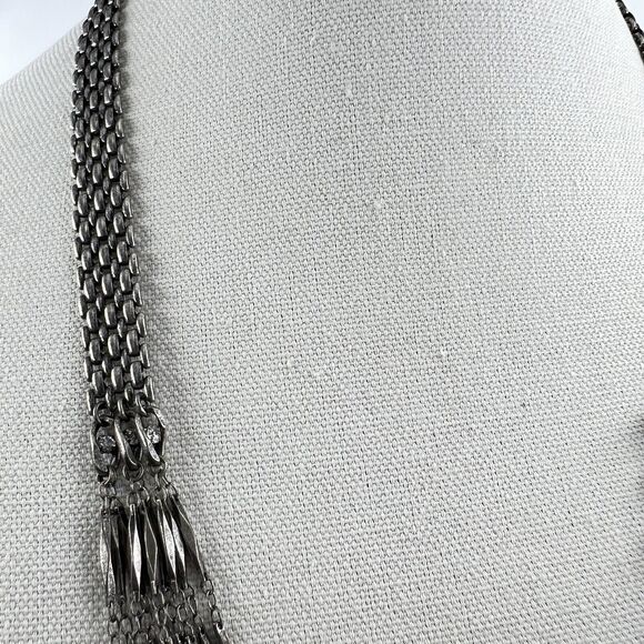 Industrial Metal Multi Strand Necklace Gunmetal Panther Chain & Bar Chain - Picture 5 of 9